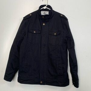 WENVEN Jacket Mens  
Full -Zip Utility Military inspired Lapel Black coat M